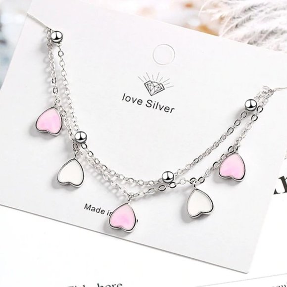 NEW 925 Sterling Silver Glazed Heart Bracelet - Picture 6 of 8